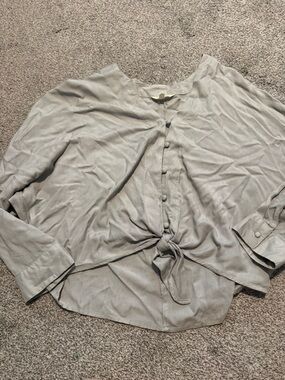 Stella Jean Soft Sage Collarless Linen Top